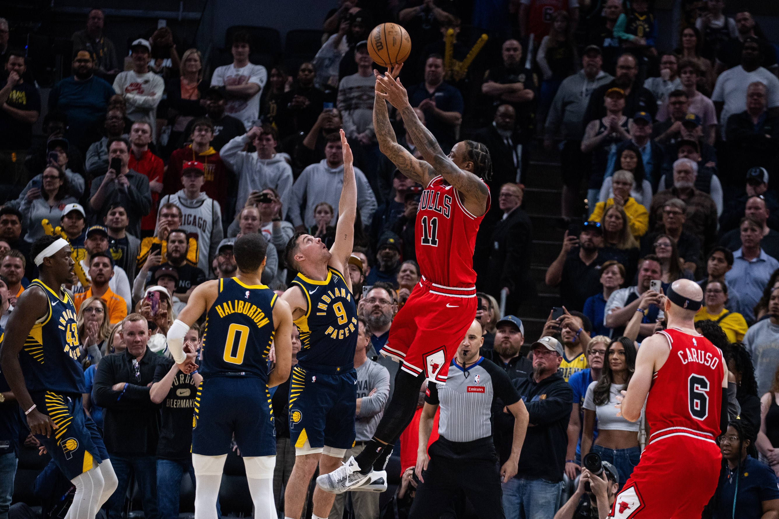 Western Conference guard Klay Thompson of the Golden State Warriors (11) tries to block the shot by Eastern Conference guard John Wall of the Washington Wizards (2) during the second half of the 2015 NBA All-Star Game at Madison Square Garden. 